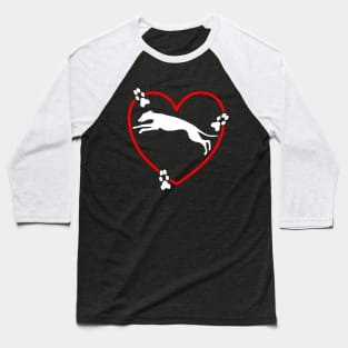 Running White Greyhound Red Heart Paw Prints Baseball T-Shirt